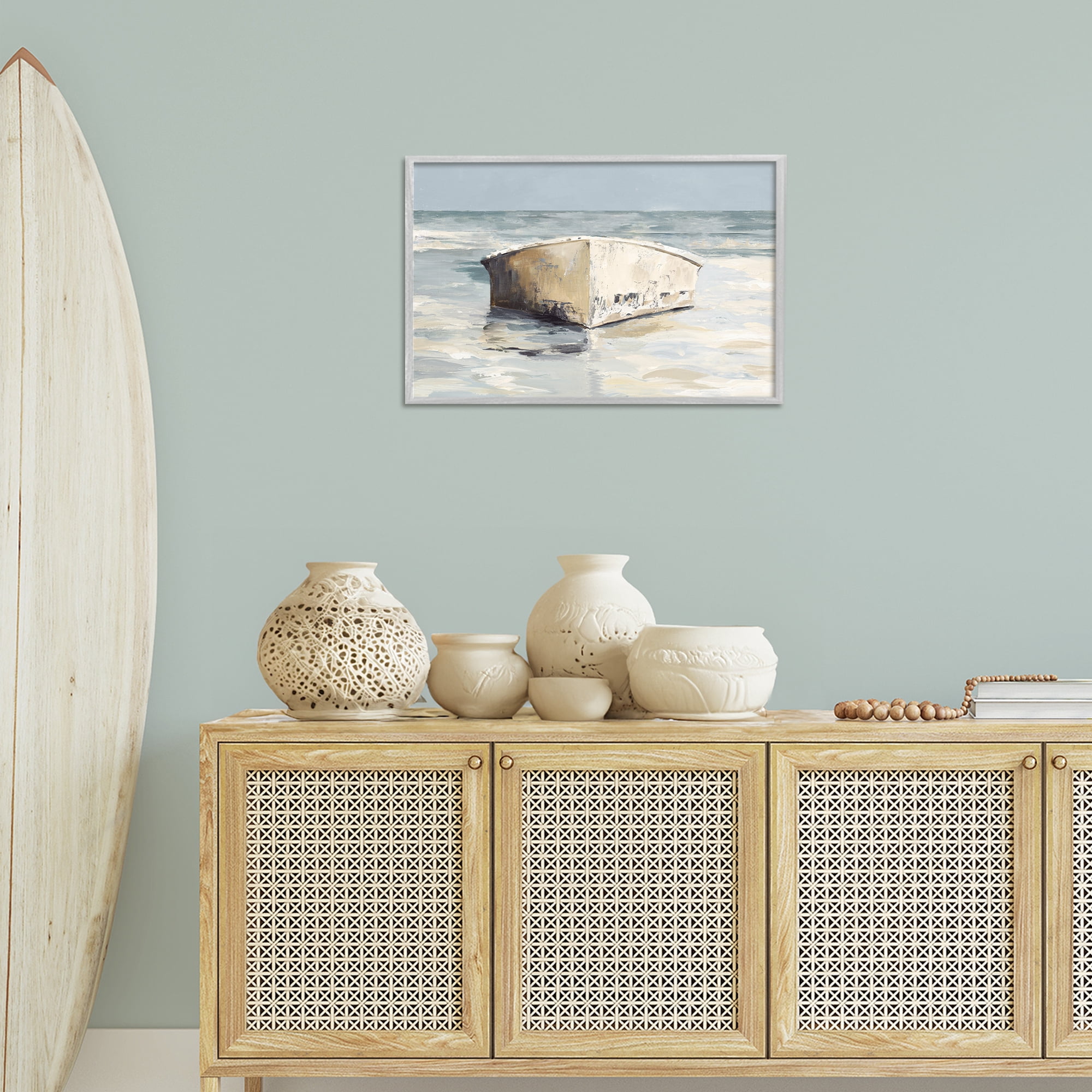 Stupell Industries Abandoned Boat Hull Transportation Painting Gray Framed Art Print Wall Art, 24 x 16
