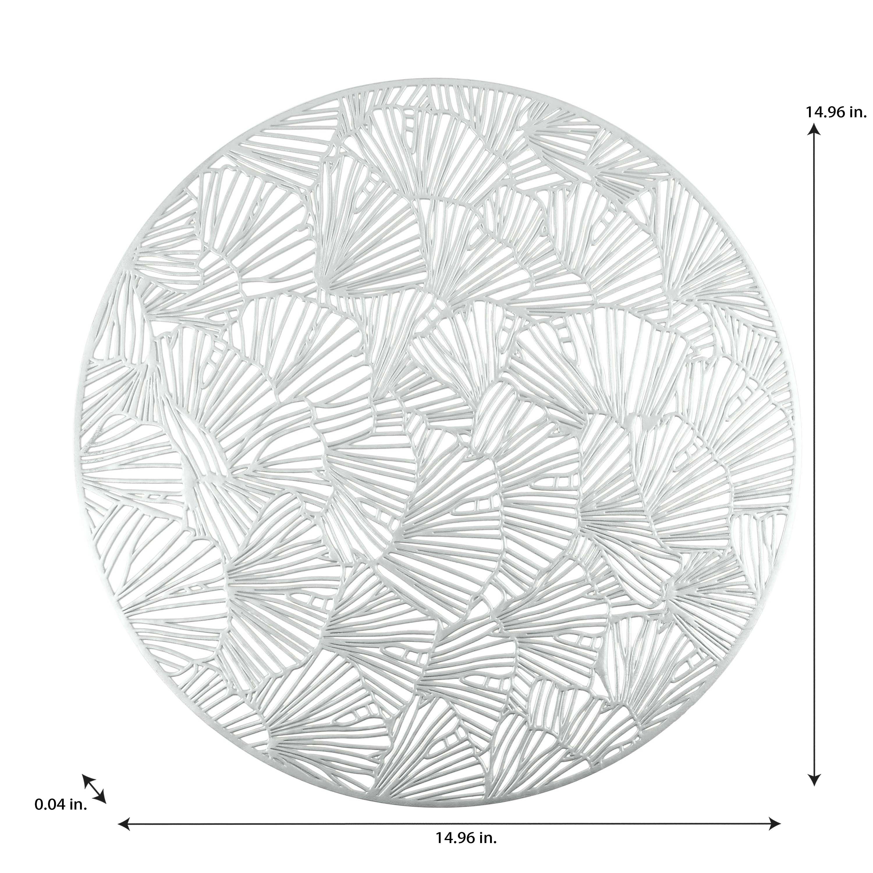 Home Details Set of Four Round Shell Laser Cut Table Place Mat, Silver