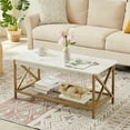 thumbnail image 2 of VECELO 3-Piece Coffee Table Set, Modern Living Room Set with Coffee Table and End Table, 1-Drawer, Gold, 2 of 8