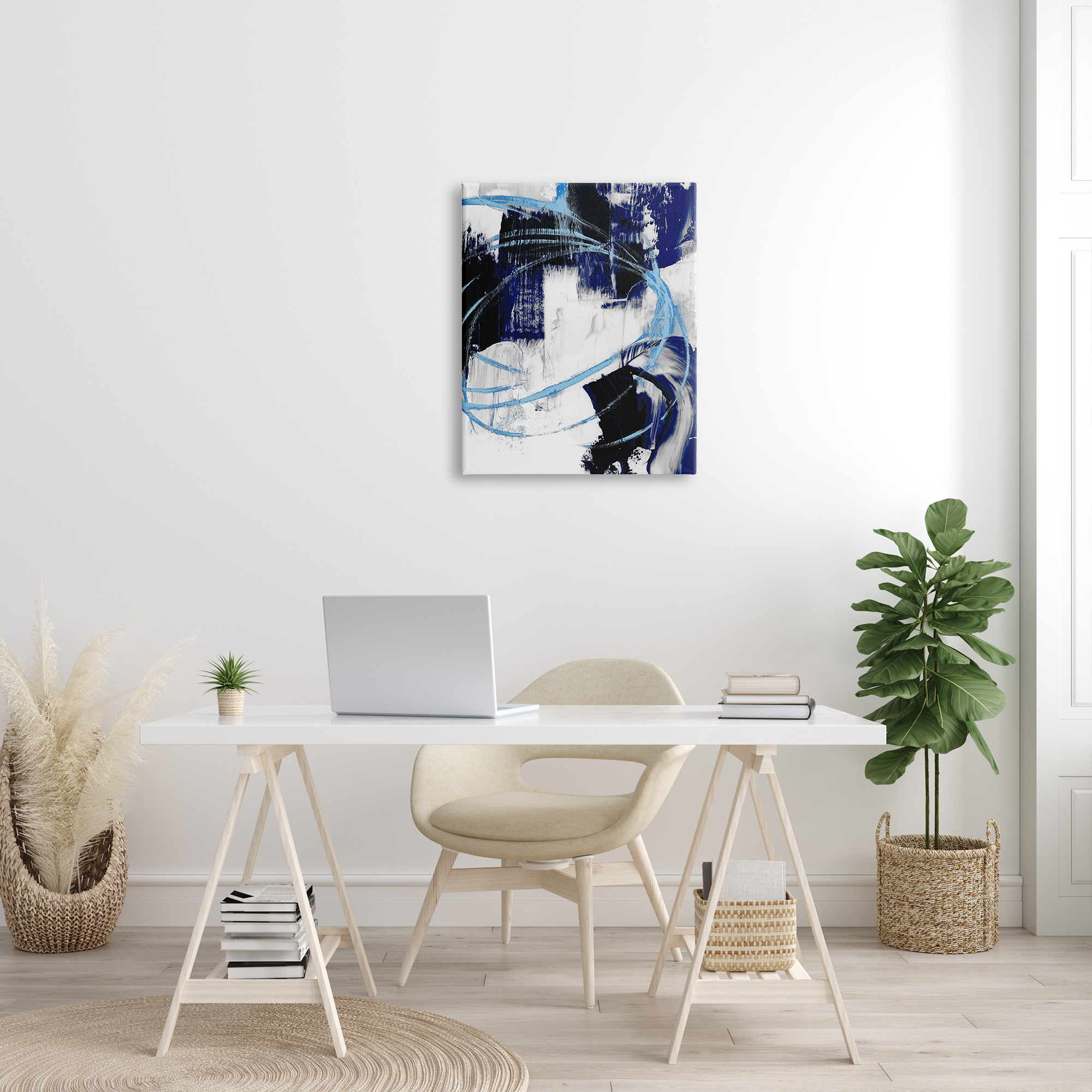 Stupell Industries Energetic Blue Indigo Line Abstraction Chaotic Shapes, 24 x 30, Design by Ethan Harper