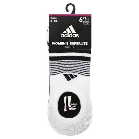 Adidas Women's Superlite Super No Show Socks (6-Pair), White/Light Onix/Black (Shoe Size 5-10)