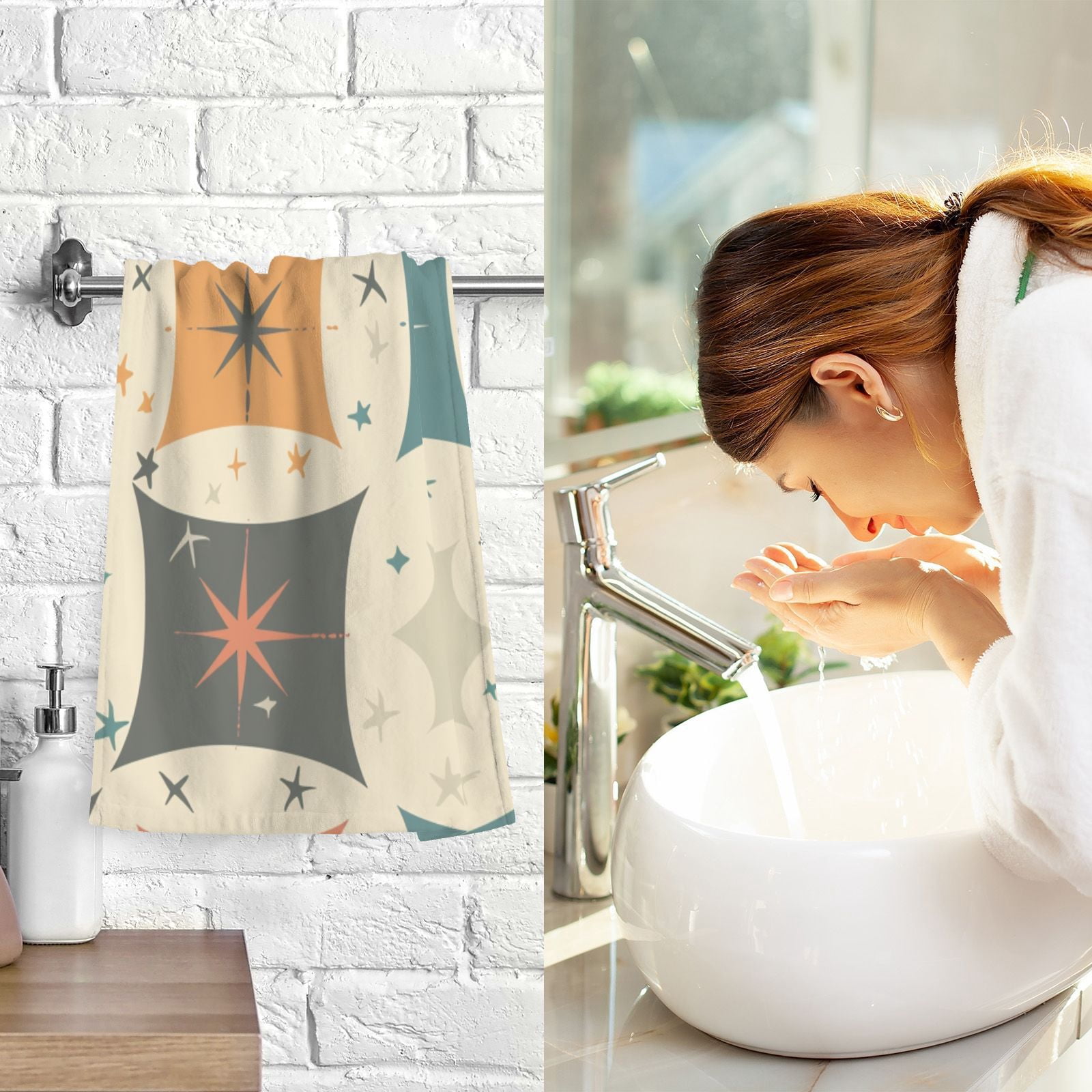 Rural Stars Square Hand Towels Cotton Bath Towels Large Face Towels Absorbent for Bathroom 2 Packs