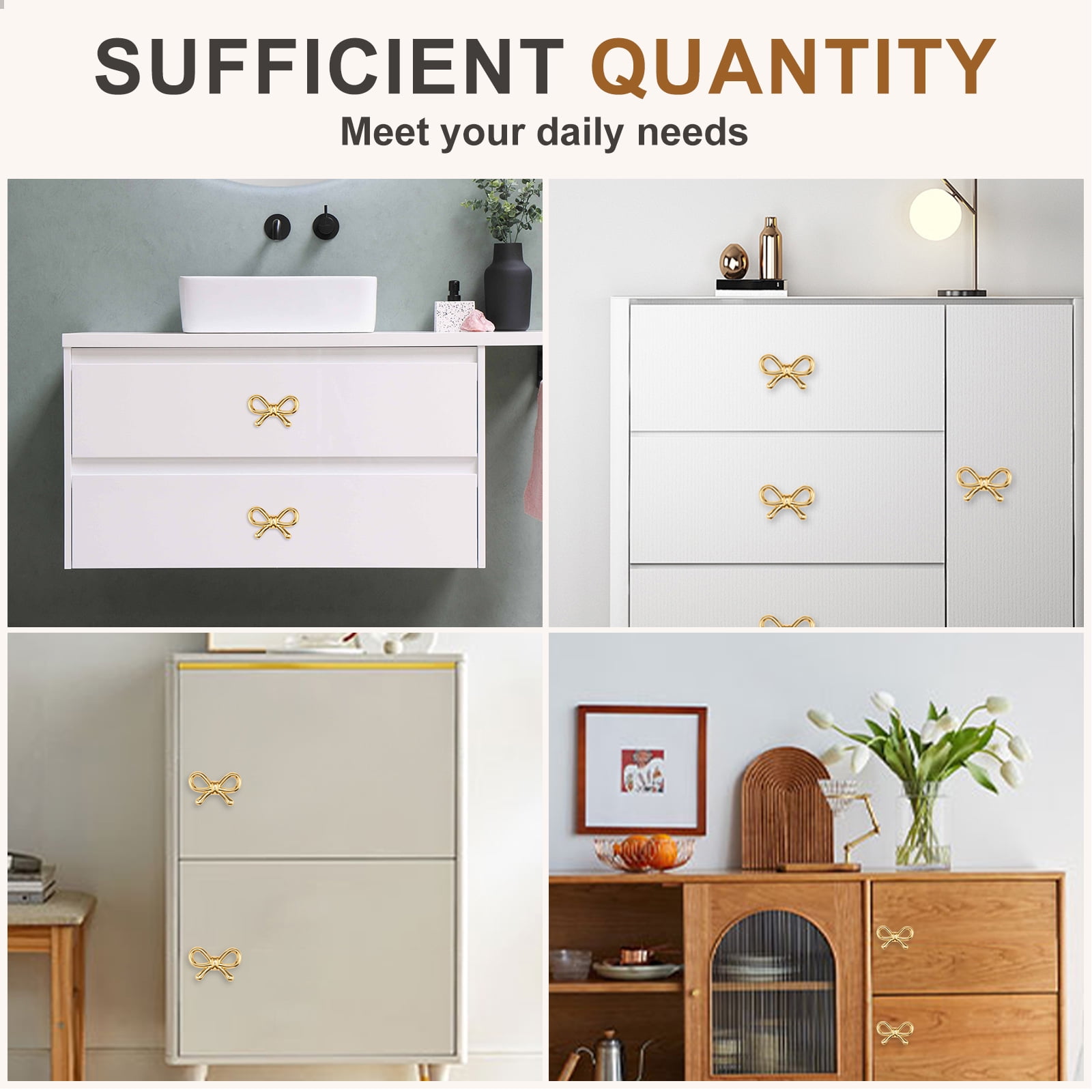 2/4/6 Pcs Bow Shape Drawer Knobs Gold Brass Cabinet Pulls with Screws Decorative Cupboard Handles for Dresser Wardrobe Drawer Cabinet