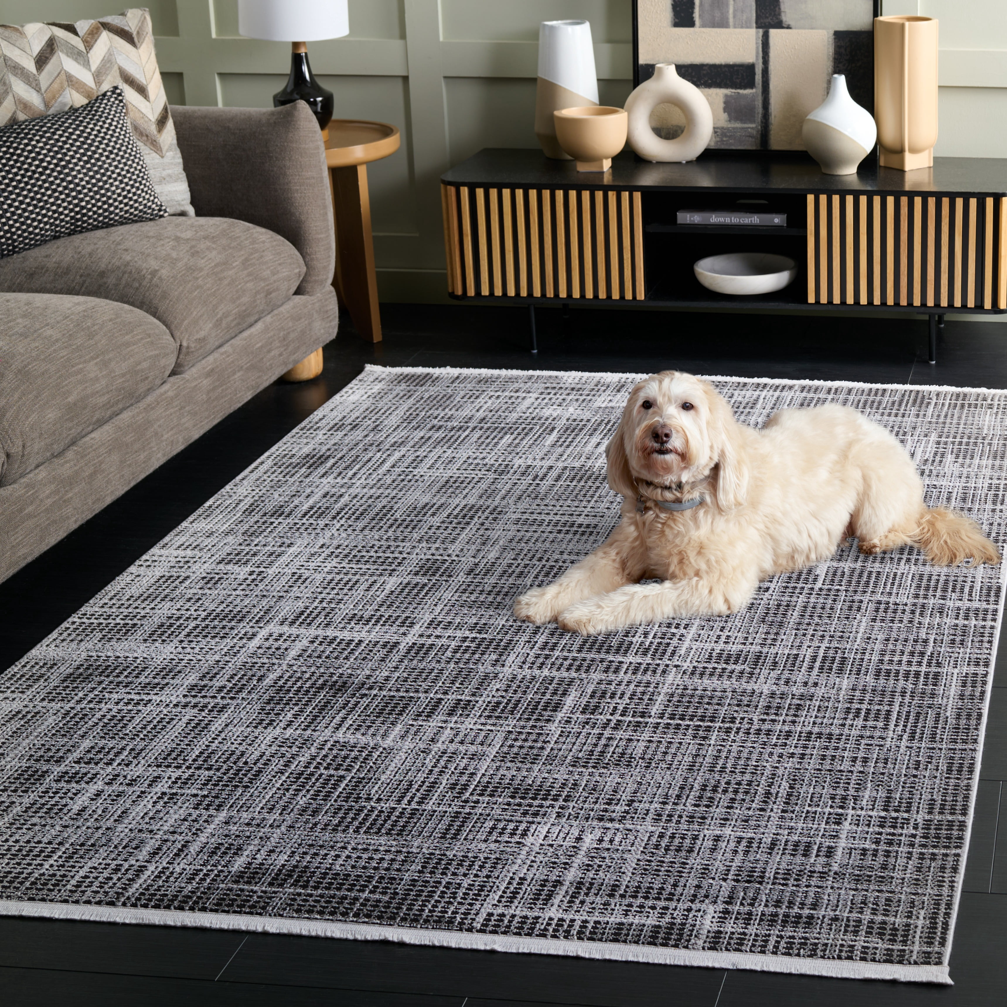 Safavieh Mila Heidi Geometric Striped Polyester Area Rug, Light Gray/Black, 4' x 6'