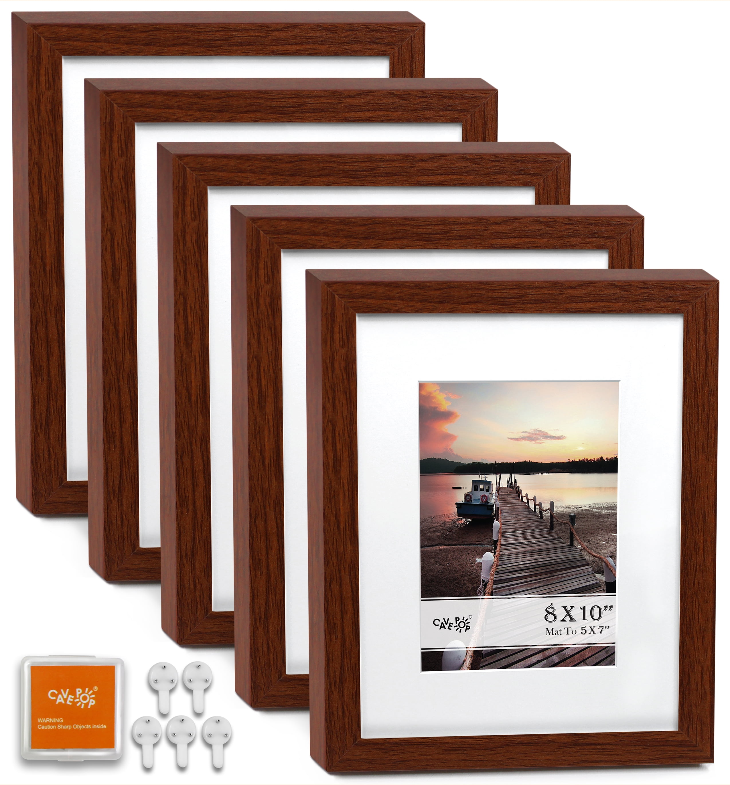 Cavepop 8x10 Walnut Wood Picture Frame with Ivory Mat Cutout Displays