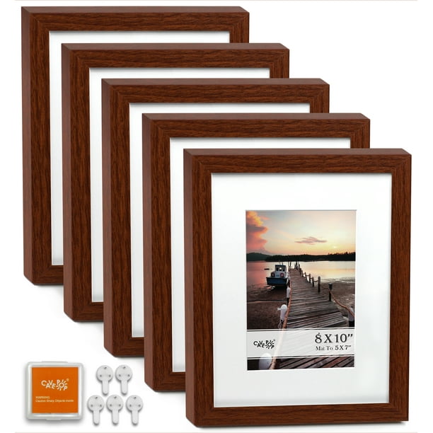 Cavepop 8x10 Walnut Wood Picture Frame with Ivory Mat Cutout Displays
