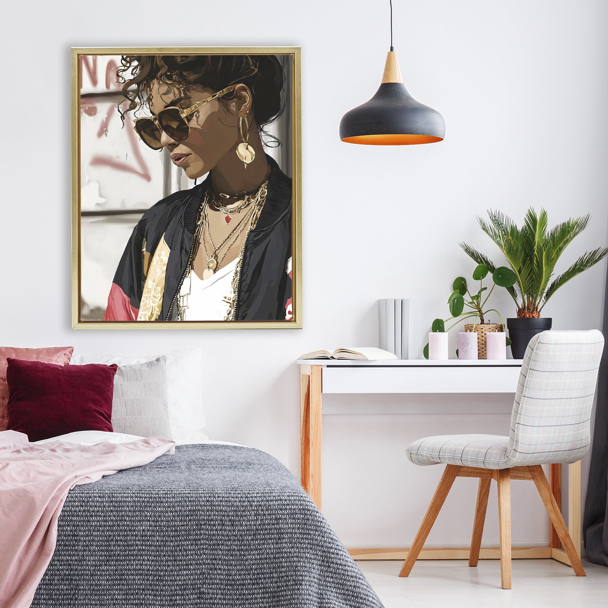 Stupell Industries Woman in Sunglasses With Jewelry Gold Framed Floater Canvas Wall Art, design by Franklyn Gregory