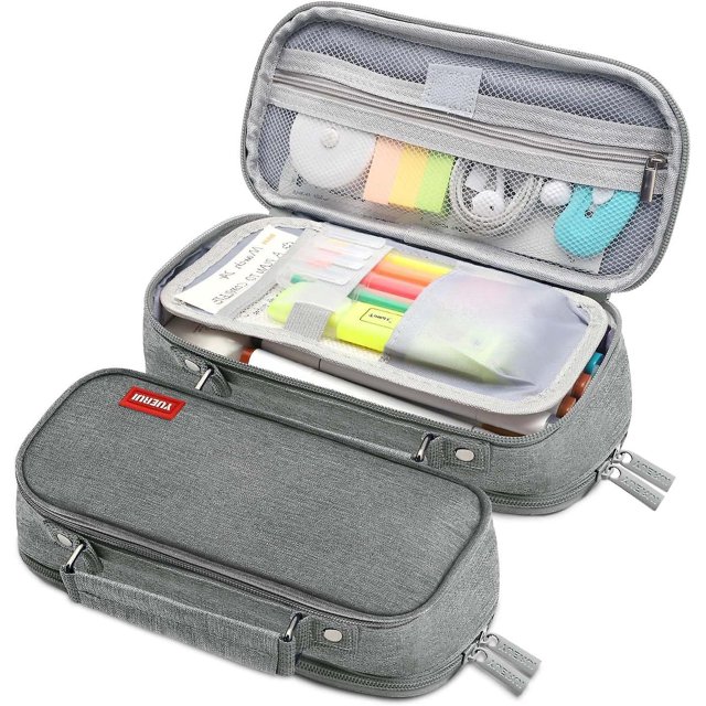 Estuche grande para lápices, estuche para lápices, útiles escolares estéticos, estuche lindo para lápices para oficina, universidad, adolescentes, niñas y adultos (gris)