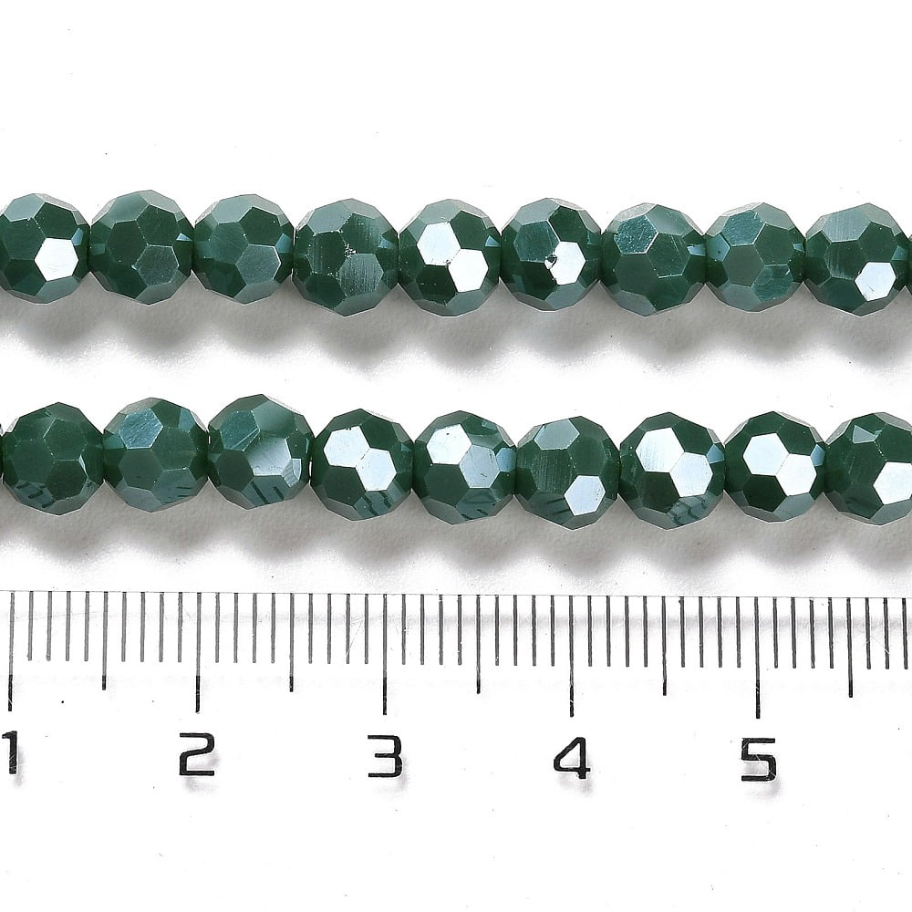 20strands Electroplate Opaque Glass Beads Strands Faceted(32 Facets) Pearl Luster Round Dark Green 6mm Hole: 1mm about 98~100pcs/strand 20.39~20.59 inch(51.8~52.3cm)