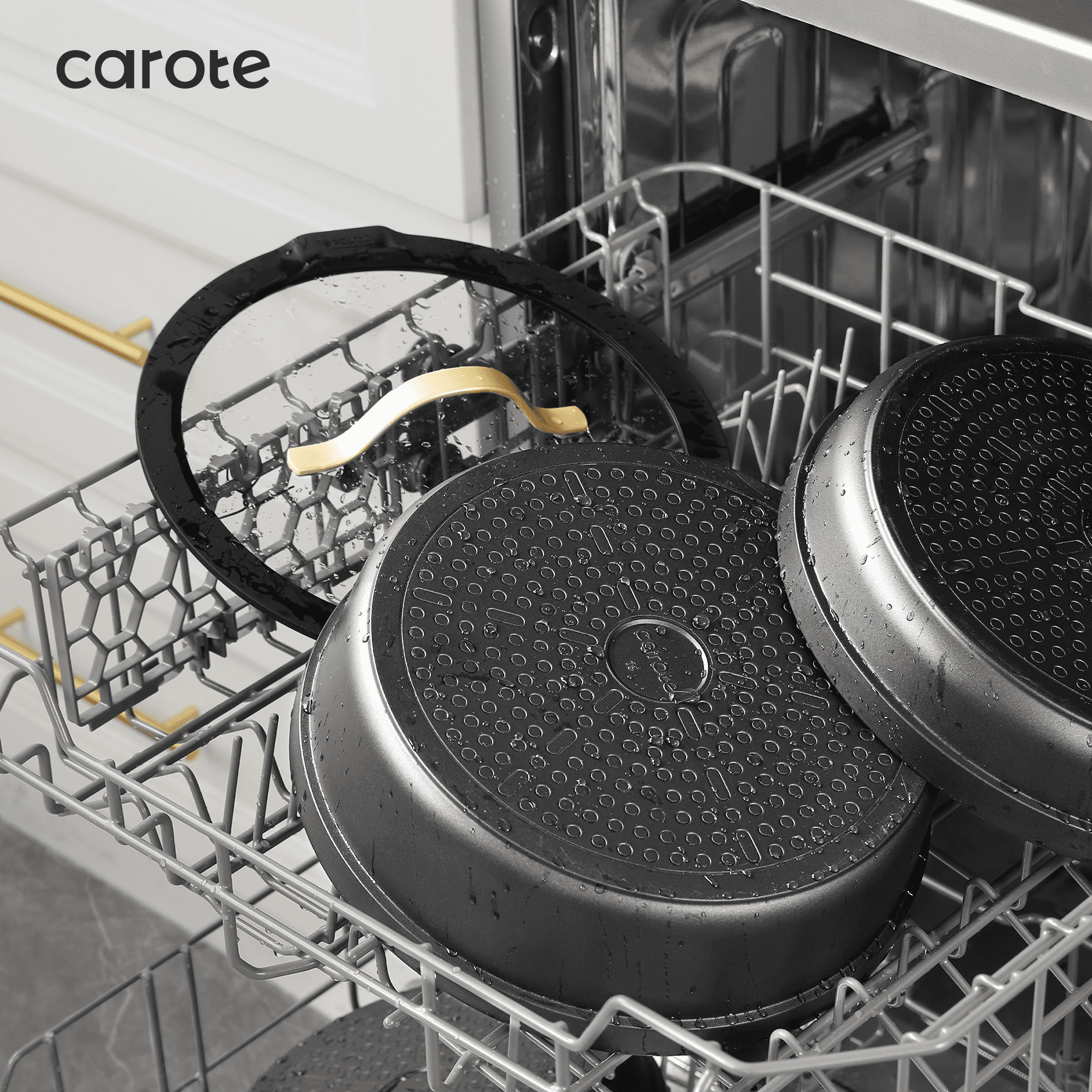 Carote 20 Pcs Nonstick Cookware Sets, Pots and Pans with Removable Handles, Oven Safe, Induction Ready, Classic Black
