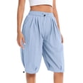 thumbnail image 2 of Sokhug Women's Capri Pants Elastic Waist Drawstring Summer Solid Cropped Balloon Pants with Side Pockets, 2 of 8