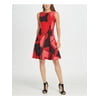 DKNY Womens Red Zippered Printed Sleeveless Jewel Neck Above The Knee Cocktail Fit + Flare Dress 8