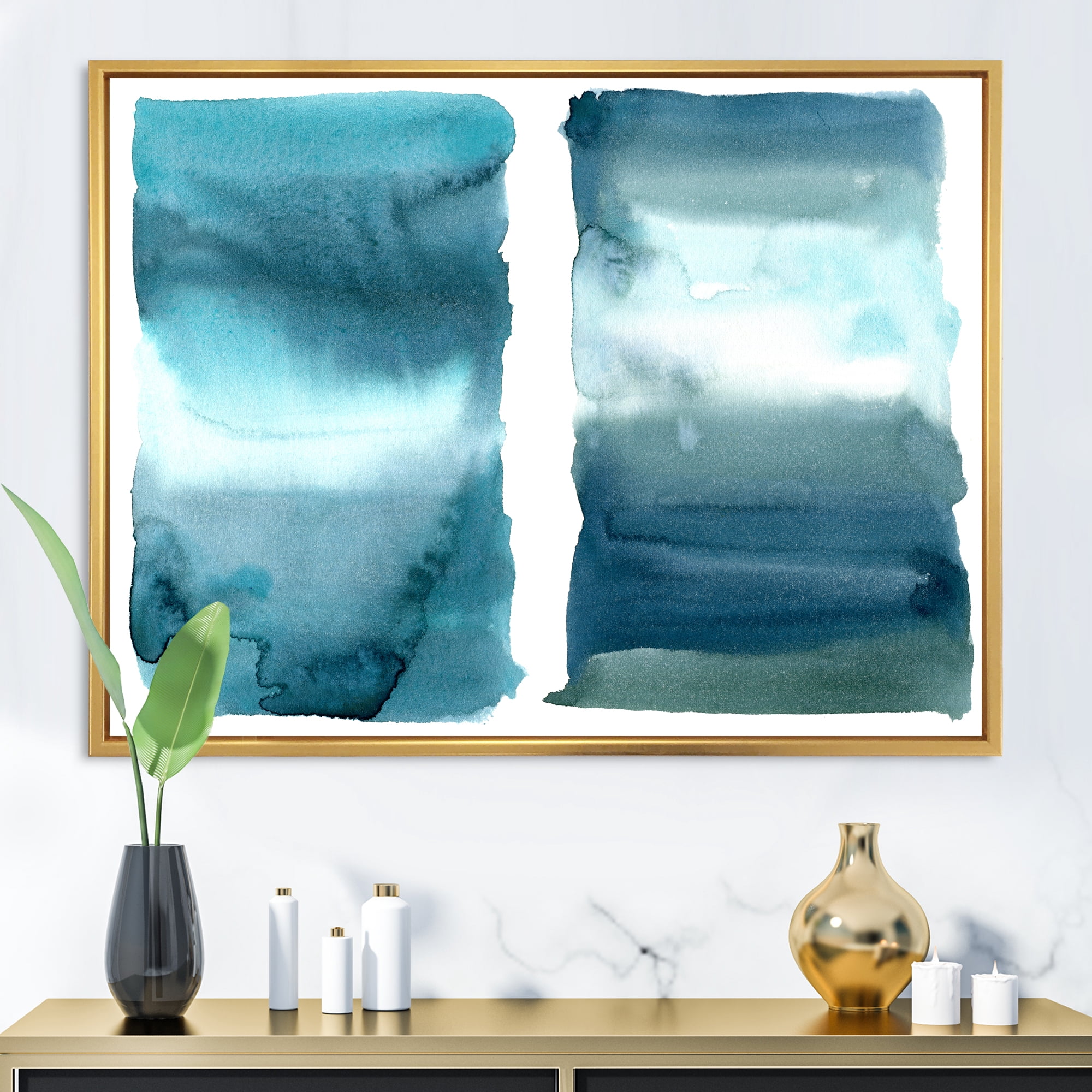 Designart 'Abstract Impression Ocean Blue Aquatic I' Modern Framed Canvas Wall Art Print