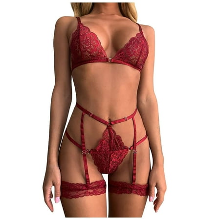 

HAXMNOU Women s Special Craft Lace Patchwork Lingerie Pajamas Sleepwear Red M