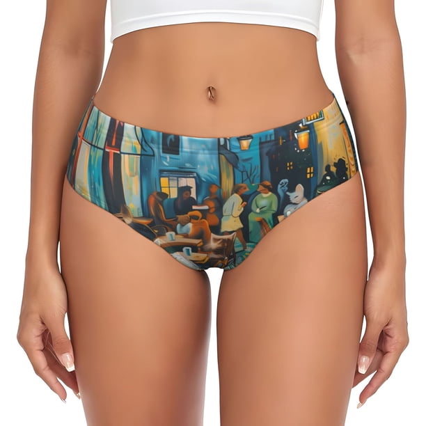 Fotbe Whimsical Cats Night Cafe Calzones Estampados para Mujer – Ropa Interior de Algodón, Cómoda, Suave y Elástica-Large