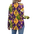 thumbnail image 3 of Womens Mardi Gras Shirts Sparkly Sequins V Neck Tops Feathers Print Long Sleeve Party T Shirts Yellow M, 3 of 5