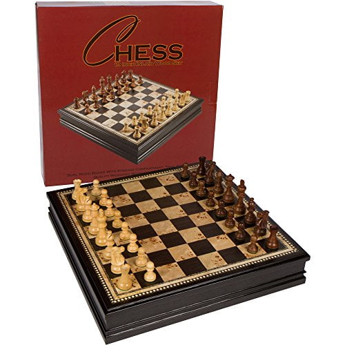 Adrienne Chess Inlaid Burl Wood Board Game with Weighted Wooden Pieces, Extra Large 19 x 19 Inch Set