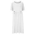 thumbnail image 4 of Amvlyk Summer Dresses for Women A-Line Flowy Linen Maxi Dress Round Neck Short Sleeve Button Down Down Sundress Boho Ruffle Dresses for Casual Beach Going Out Party Date Vocation, 4 of 6
