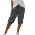 thumbnail image 2 of Lroveb Linen Shorts for Women, High Waisted Bermuda Shorts, Womens Knee Length Short Pants Ladies Loose Drawstring Casual Solid Color Shorts Dark Gray, 2 of 5