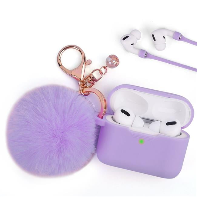 iPhone CAAPR-FURB-LV Furbulous Collection 3 in 1 Thick Silicone TPU Case  with Fur Ball Ornament Key Chain & Strap for Airpods Pro - Lavender 