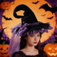 thumbnail image 6 of Hsqqdc Women Glitter Velvet Pointer Hat Organza Lace Ruffle Trim Star Pendant Bow Party Headpiece, 6 of 7