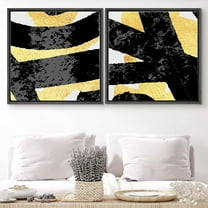 PixonSign Framed Wall Art Print Set Black and Gold Lines on White Background Abstract Shapes Digital Art Modern Art Chic Colorful Multicolor Ultra for Living Room, Bedroom, Office - 24"x24"x2 Black