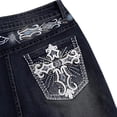 thumbnail image 5 of 2026 New Women's Dark Wash Cross Embroidery Back Pocket High Waist Flare Denim Jeans Vintage Western Bootcut Pants, 5 of 6