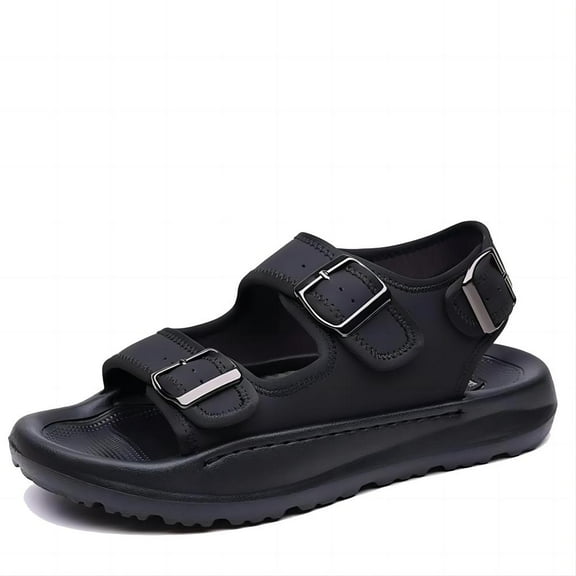Men's Casual Summer Sandals Adjustable Comfortable Outdoor Hiking Beach Non-Slip Buckle Lightweight Waterproof Slippers Black 9.5 US-10 US