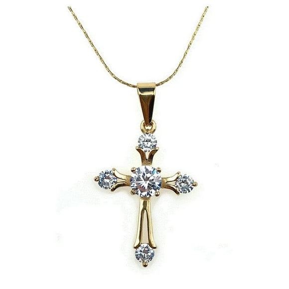 Paris Jewelry 24K Yellow Gold Plated 1 Ct Created Diamond Cross Stud Necklace 18 inch