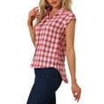 thumbnail image 4 of INSPIRE CHIC Women's Point Collar Short Cap Sleeves Plaids Button Down Shirt, 4 of 6