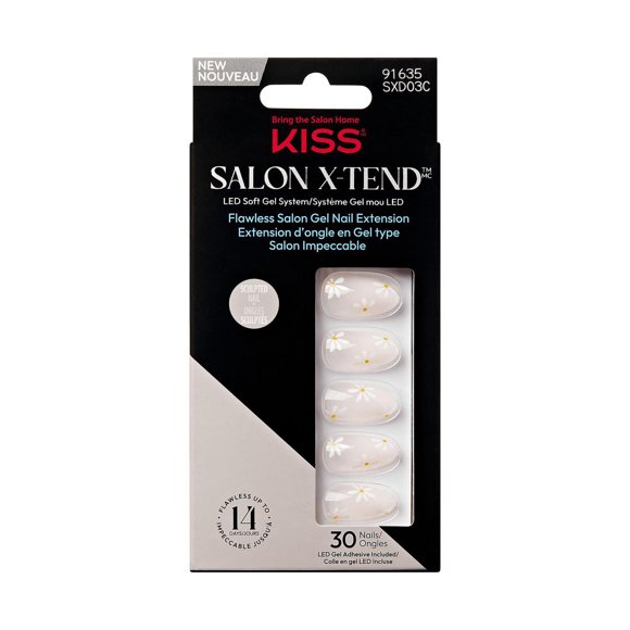 KISS Salon X-tend Système Gel Mou LED Ongles Décorés, Drapeaux Rouges, Amande Moyenne