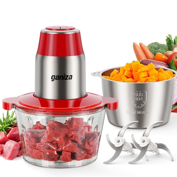 Procesador de alimentos Ganiza, picadora eléctrica de alimentos, 450 W, 2 tazones, 8 tazas