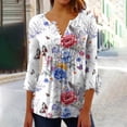 thumbnail image 2 of CYMMPU Tunic Tops 3/4 Sleeve Flower Pattern Blouses for Women Dressy Casual Fall Trendy Shirts Spring Tops Loose Fit Button V Neck Flare Sleeve Empire Waist A Line T-Shirts 10, 2 of 5