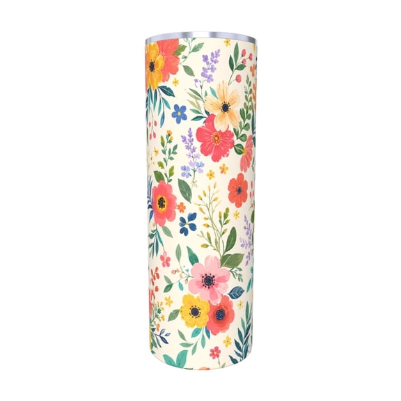 20oz Colorful Wildflower Tumbler with Handle and Straw Floral Insulated Travel Coffee Cup Gift with Straw