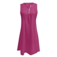 thumbnail image 3 of MIUOWANP Women's Sleeveless V-Neck Button Dress with Pocket Summer Solid Color Pleated Dress Loose Casual Dress Size XL(10)Hot Pink, 3 of 3