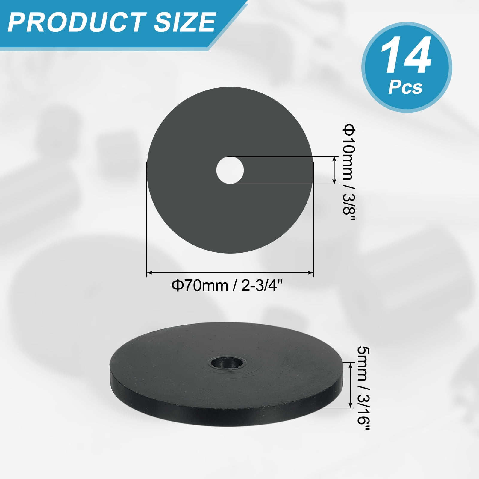 14 Pcs Multi Purpose Rubber Spacer, 10mm ODx70mm IDx5 mm Thickness Anti-Vibration Isolation for Home Cars(Black)