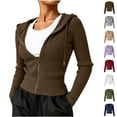 thumbnail image 2 of Women's Ribbed Knit Zip Up Cropped Hooded Sweatshirt,Women’s Lightweight Sweaters Jacket with Long Sleeve, Women's ,Size S-2XL, 2 of 5