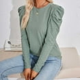 thumbnail image 6 of WREESH Womens Fashion Dressy Tops Solid Color Jacquards Round -Neck Long Sleeve Loose T-Shirt Pullover Green, 6 of 7