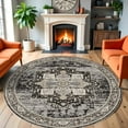 thumbnail image 4 of RUUGME Hallway 6ft Round Rugs - Boho Rugs for Living Room Stain Resistant Carpet Vintage Tribal Rugs for Bedroom Kitchen Dining Room with Non Slip Backing Home Decor Floor Decoration Mat 6ft Black, 4 of 9