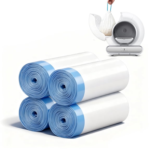 80 Count Cat Litter Box Liners, Drawstring Litter Box Liner Bags for Automatic Self-Cleaning Litter Boxes, Eco-Friendly Pet Supplies, White （4 Packs/80 Counts）