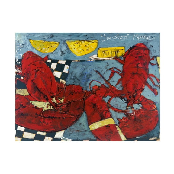 Canvas Wall Art - Erin McGee Ferrell 'Twin Lobsters II' Wall Art for Living Room, Bedroom, or Office Décor by Trademark Fine Art - 19 x 14 Inches