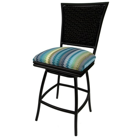 Outdoor Counter Patio Bar Stool 26" Erin Armless - Aqua (Blue) Stripe - Black