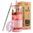 thumbnail image 1 of Vasos de vidrio Pandaloo con tapas y pajitas 600 ml Tender Pink, 1 of 7