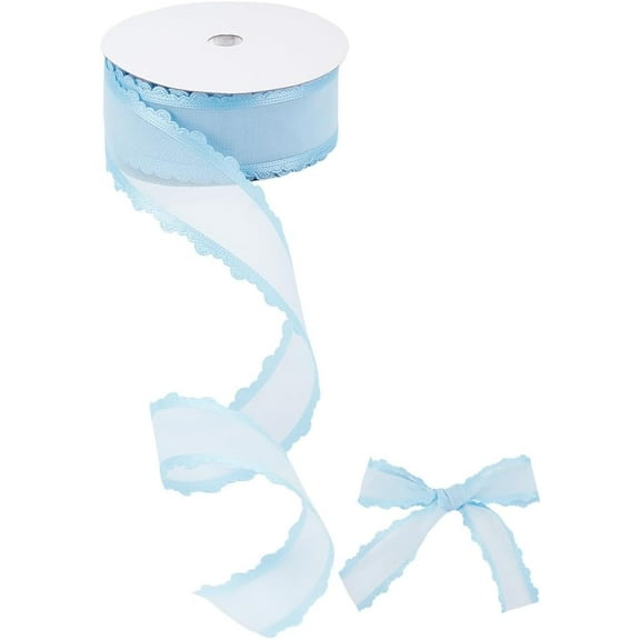 20 Yards Translucent Polyester Wavy Edged Lace Trim for Sewing Decoration Light Blue 1-1/2 inch(38mm)