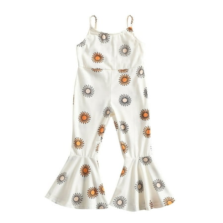

Little Bodysuit Onesie Toddler Girls Sleeveless Romper Floral Printed Suspenders Jumpsuit Bell Bottoms Pants Clothes