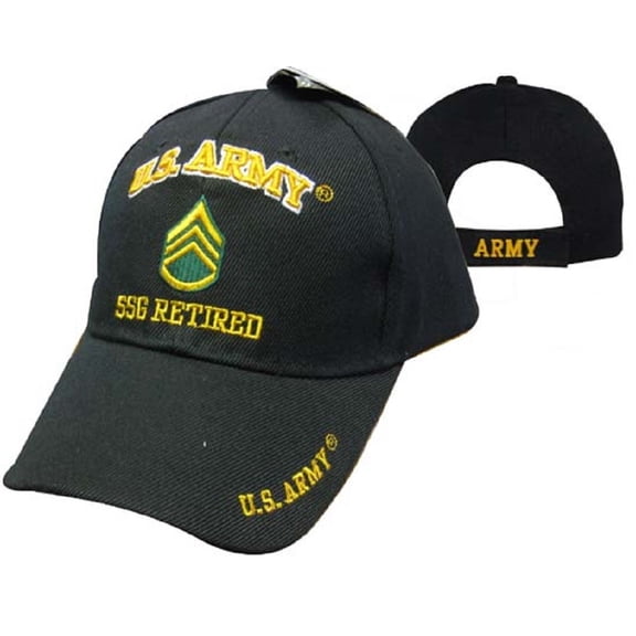 U.S. Army SSG Retired Military Black Embroidered Cap Hat CAP560B (TOPW)
