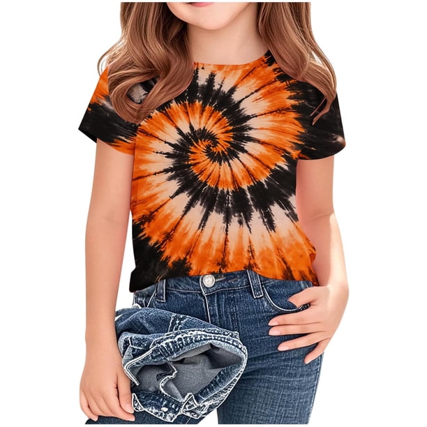 Camisetas de Cuello de Tripulación de Manga Corta para las Mujeres Impresa Camiseta Cuello Redondo Casual Versátil para 3-14 Años
