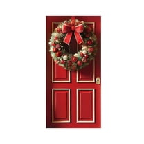 HomeDM Christmas Door Banner - 71×35 Inch Christmas Door Cover Decorations Xmas Tree Santa Claus Pattern Fireplace Front Door Backdrop Window Cover