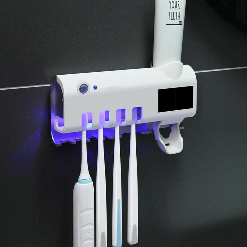 UV Toothbrush Sterilizer Wall Mount Toothpaste Dispenser Holder Home Cleaner UK