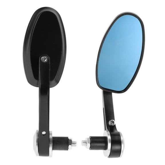 Unique Bargains 1 Set M8 Universal Motorcycle Rear View Mirrors Bar End Side Mirrors Mount Adjustable Aluminum Black Silver Tone Oval Shape